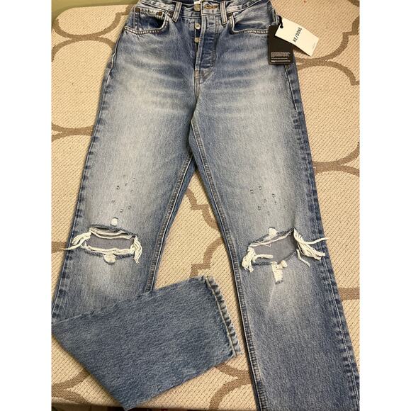 RE/DONE Super High Drainpipe Destroy Wrecking Blue Jeans, size 23, MSRP $325 - Picture 3 of 15